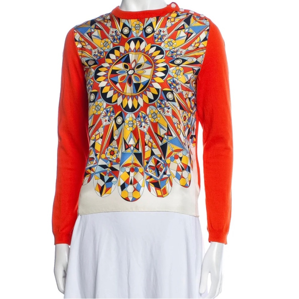 Tory Burch kaleidoscope silk sweater orange S